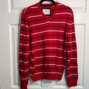AEROPOSTALE Men’s  Black Red White Striped - V Neck Sweater - Size XL